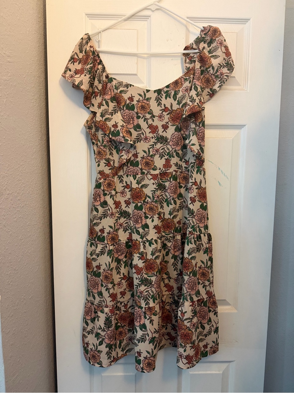 Monteau Cream Floral Ruffle Mini Dress